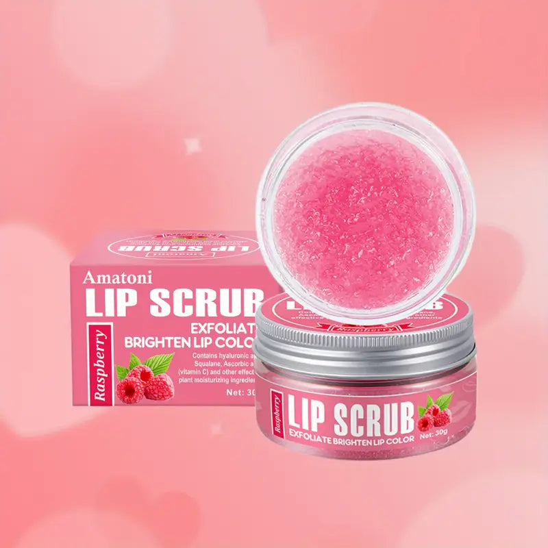 Amatoni Raspberry Lip Scrub - Exfoliate & Hydrate for Smooth, Plump Lips