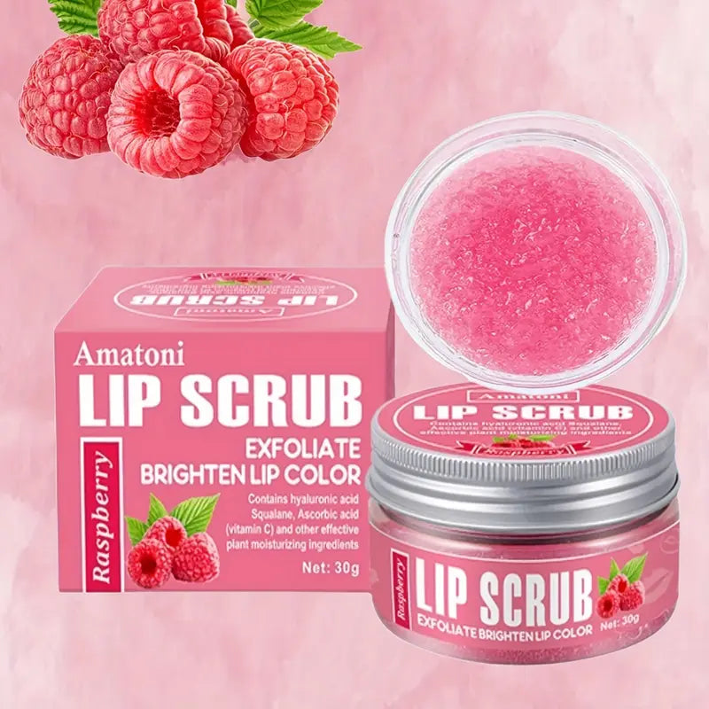 Amatoni Raspberry Lip Scrub - Exfoliate & Hydrate for Smooth, Plump Lips